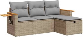 vidaXL Set canapele de grădină, 4 piese, cu perne, bej, poliratan