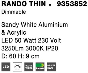 Plafoniera LED 3000K moderna 60cm RANDO THIN alba NVL-9353852