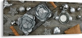 Tablou - decorațiuni argintii de Crăciun (120x50 cm)