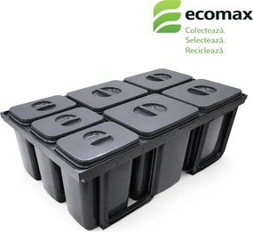 Cos gunoi incorporabil in sertar, Ecomax Jazz 90, colectare selectiva, gri antracit, 4 x 15 l + 3 x 7 l Polipropilena, L:845 mm; A:461 mm; H:300 mm,