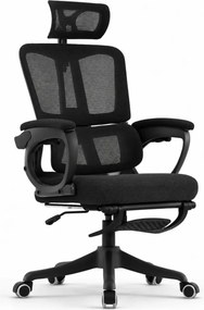 RESIGILAT- Scaun ergonomic cu suport lombar, tetieră reglabilă, suport pentru picioare, pivotant, Mesh, Negru