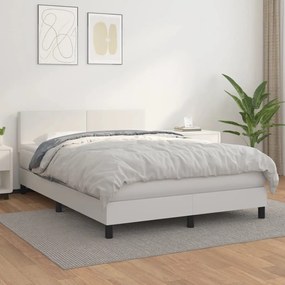 3141000 vidaXL Pat box spring cu saltea, alb, 140x190 cm, piele ecologică