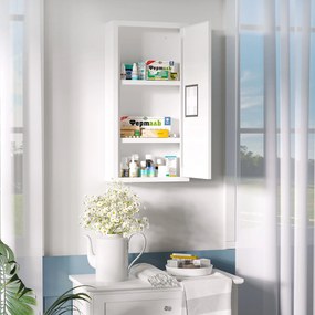 kleankin Dulap Medicamente cu 3 Rafturi și Ușă Magnetică, cu un strat rezistent la apă și rugină 30x12x60 cm, Alb | Aosom Romania