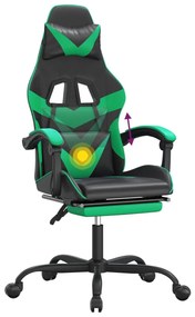 Scaun de gaming pivotant suport picioare negru verde piele eco