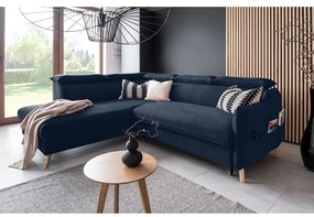 Colțar albastru închis extensibil cu tapițerie din catifea (cu colț pe partea stângă ) Sweet Harmony – Miuform