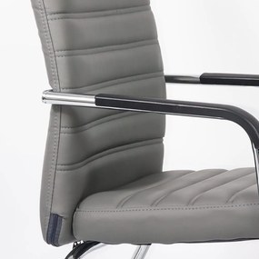 Scaun vizitator gri OFF 833 din piele ecologică și cadru cromat cu brațe