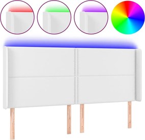 vidaXL Tăblie de pat cu LED, alb, 203x16x118/128 cm, piele ecologică
