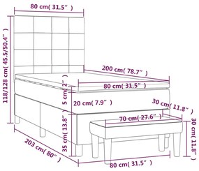 Pat box spring cu saltea, gri deschis, 80x200 cm, textil Gri deschis, 80 x 200 cm, Cu blocuri patrate