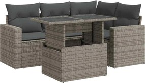 vidaXL Set canapea de grădină cu perne, 5 piese, gri, poliratan