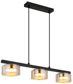 Lustra suspendata din metal negru cu sticla chihlimbar HIGGINS 3L