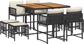 vidaXL Set mobilier de grădină cu perne, 9 piese, negru, poliratan