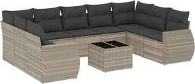 vidaXL Set canapele de grădină cu perne 10 piese gri deschis poliratan