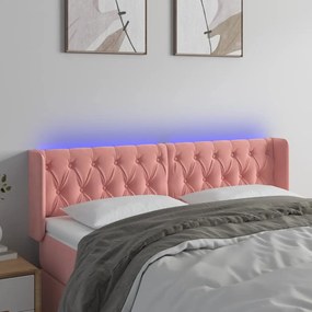 3123625 vidaXL Tăblie de pat cu LED, roz, 147x16x78/88 cm, catifea