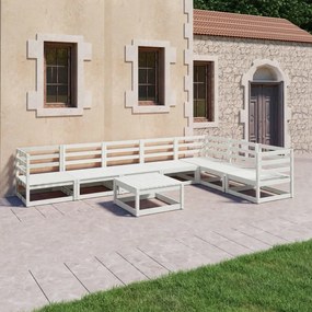 Set mobilier de gradina, 8 piese, alb, lemn masiv de pin Alb, 1, nu