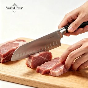 Set de cutite Swiss Haus SH-KSL6CR, 6 piese, Otel inoxidabil, Manere metalice, Suport, Crem