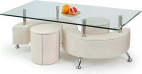 Set masuta cu 2 taburete NINA 3, alb, sticla/otel, 130x70x55 cm