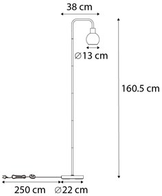 Lampă de podea Art Deco neagră cu sticlă fumurie - Vidro