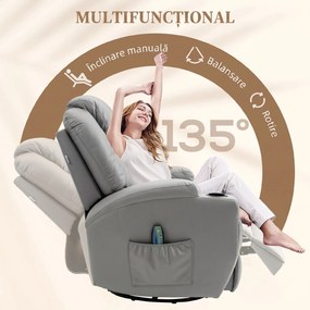 HOMCOM Fotoliu de Masaj și Reclinabil cu Suport pentru Picioare din Piele PU Gri | Aosom Romania