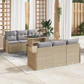 vidaXL Set de canapele pentru grădină cu pernă 7 pcs Bej Rattan poli