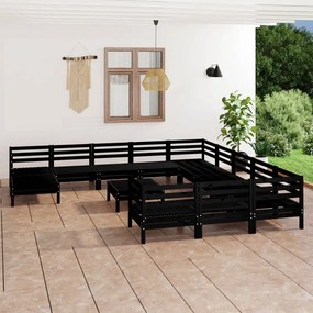 3083333 vidaXL Set mobilier de grădină, 13 piese, negru, lemn masiv de pin