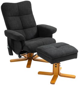 HOMCOM Fotoliu de Masaj cu Functie de Intindere si Taburet, Inclinare 145°, Poliester, 80 x 86 x 99 cm, Negru | Aosom Romania