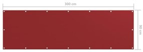 Paravan de balcon, rosu, 90 x 300 cm, tesatura oxford Rosu, 90 x 300 cm