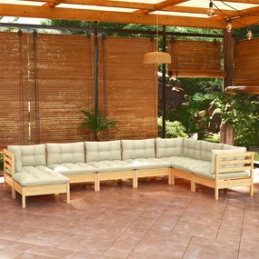 3096659 vidaXL Set mobilier de grădină cu perne crem, 8 piese, lemn masiv pin