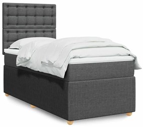 vidaXL Pat box spring cu saltea, gri închis, 90x200 cm, textil