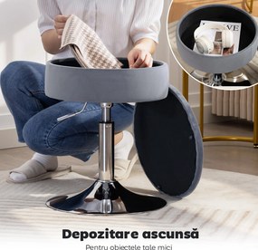 HOMCOM Round Bar Stool, Height Adjustable Swivel Pub Chair with Storage and Metal Base, Backless Tufted Makeup Stool for Breakfast Counter, Kitchen Island, Bedroom, Living Room, Grey | Aosom Romania