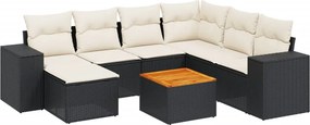 vidaXL Set mobilier de grădină cu perne, 8 piese, negru, poliratan