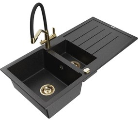 Mexen Andres chiuvetă de granit 1,5-compartiment cu scurgător și baterie Duo, negru/argintiu - 6515-73-671701-57-G