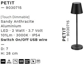 Veioza/Lampa de masa LED portabila exterior IP54 PETIT antracit