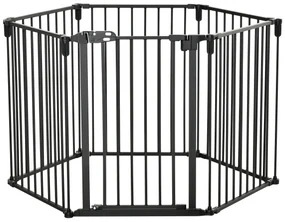 PawHut Poartă de Siguranță Pliabilă cu 6 Secțiuni pentru Câini cu Sistem Automat de Blocare și Închidere, 362,5x2x76 cm, Negru | Aosom Romania