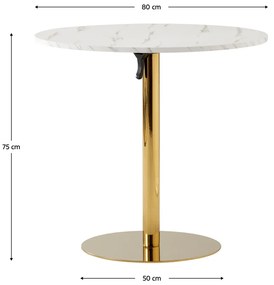 Masa dining, marmura deschisa   crom ?gold? - auriu, diametru 80 cm, LAMONT