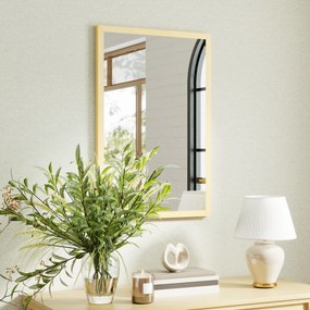 HOMCOM Oglindă murală rectangulară 60 x 40 cm, ramă din lemn natural, ideală pentru baie, living sau dormitor | Aosom Romania