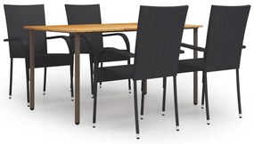 vidaXL Set mobilier de grădină, 5 piese, negru, poliratan