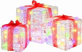 vidaXL Cutie cadou cu 60 LED 3 pcs Multicolour 20 x 20 x 20 cm Acril
