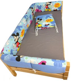 Set aparatori laterale Maxi pentru pat Montessori 90x200 cm Mickey Mouse pe albastru