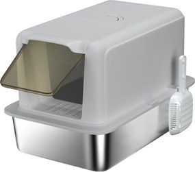 PawHut Litieră din Oțel Inoxidabil pentru Pisici cu Capac Detasabil, Lopățică, Pungi Filtrante, pentru Pisici Mari, Albă | Aosom Romania