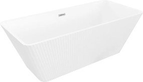 Mexen Tava cadă freestanding canelată 170 x 75 cm, albă, preaplin crom - 52851707500-01