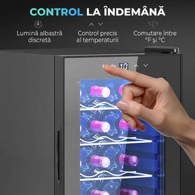 HOMCOM Frigider pentru Vinuri de 15 Sticle cu Geam Anti-UV, Compresor și Rafturi Reglabile, 34,5x45x69 cm, Negru | Aosom Romania