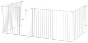 PawHut 2-in-1 Welpenauslauf și Barieră, 8 Panouri, ușă blocabilă, Oțel, 90 cm înălțime, alb | Aosom Romania