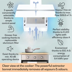 Klarstein Clara 60, hotă, 509 m³/h, ecran tactil, iluminare ambientală