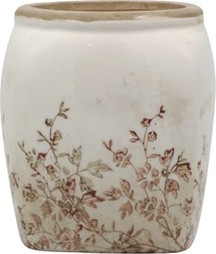 Ghiveci crem, din ceramica, cu motive florale, H15/D13.5cm, Chaville