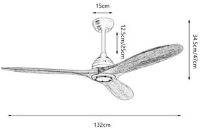 ZEVENTI - Ventilator de tavan LAURIA Wi‑Fi Tuya, negru/stejar, cu telecomandă