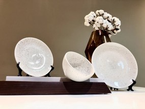 Bol Ceramica NOVA - 14cm: Alb  Gri cu Picatele Visiniu Inchis