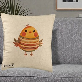 Perna Decorativa Pui Kawaii Portocaliu Dungi Calde, 40x40 cm, Bej, Husa Detasabila, Perna Inclusa, BEKZ®