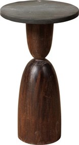 Măsuță laterală rotundă din lemn de mango, maro, cu blat din marmură gri și bază strunjită, 53 x 30 cm, „Kilio”