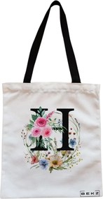 Sacosa de Panza pentru Cumparaturi, Geanta Tote, Cu litera H in Coronita Florala, Cu fermoar, 38x34.5 cm, Alba, BEKZ®