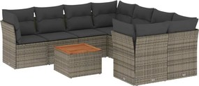 vidaXL Set canapele de grădină, 9 piese, cu perne, gri, poliratan